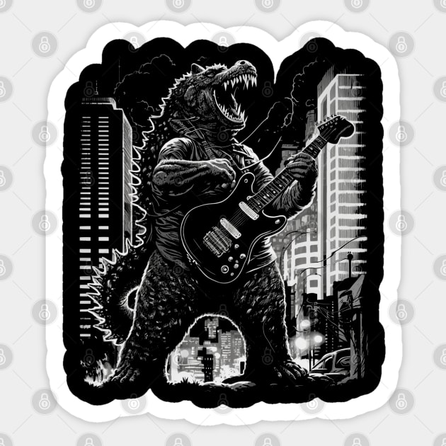 Godzilla Playing a Guitar Sticker by AI studio